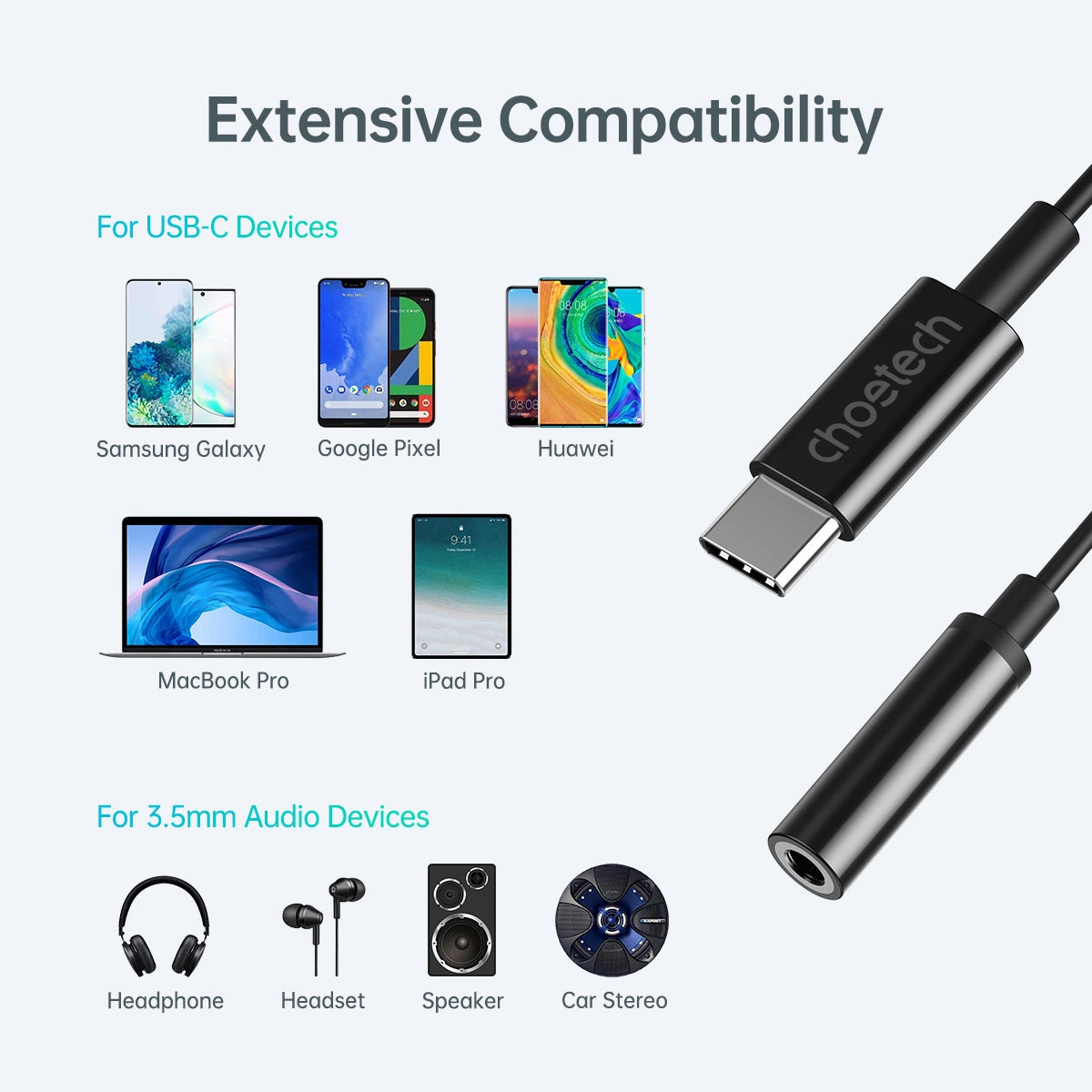 Choetech AUX003 USB-C / DC 3,5-mm-Audioadapter - Schwarz