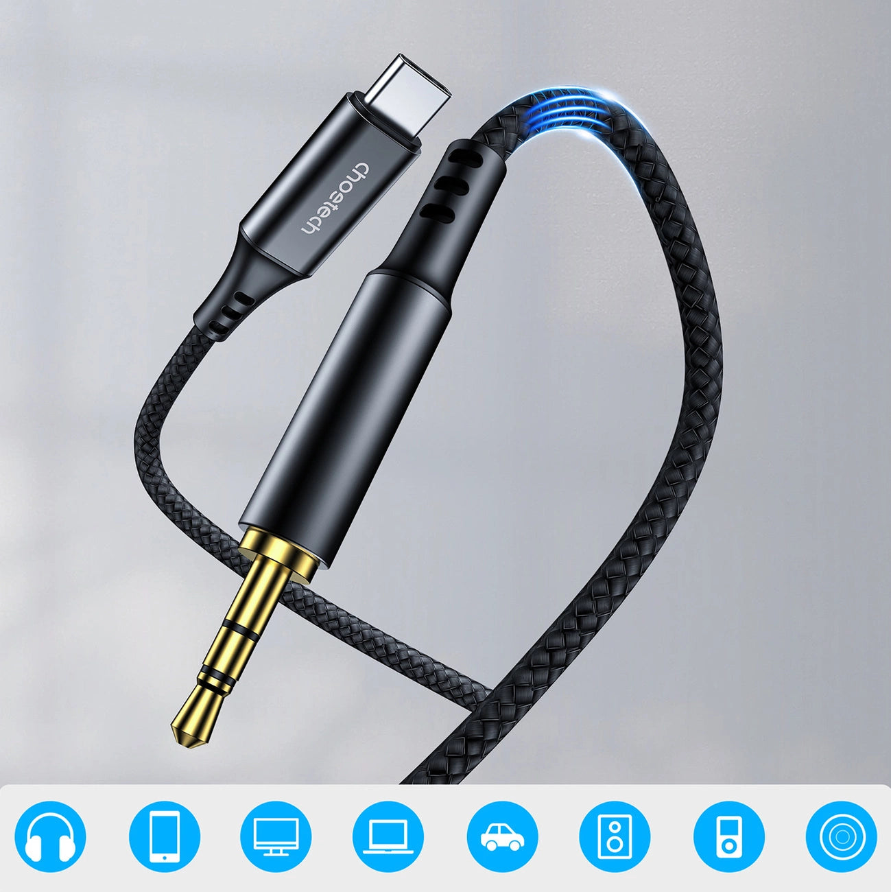 Choetech AUX008 USB-C/Miniklinke 3,5 mm Kabel 2 m – Schwarz