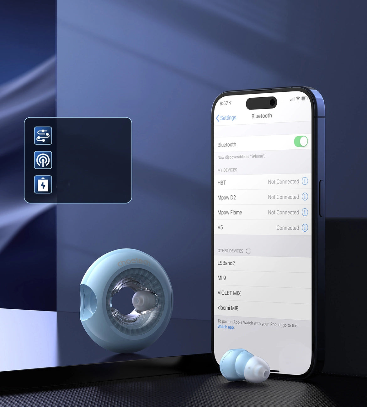 Choetech BH-T22 LightAura VocalSound kabellose TWS Bluetooth 5.3 Kopfhörer – blau