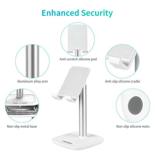 Choetech H035 Aluminiumständer für Telefon oder Tablet, verstellbar - Weiß und Silber
