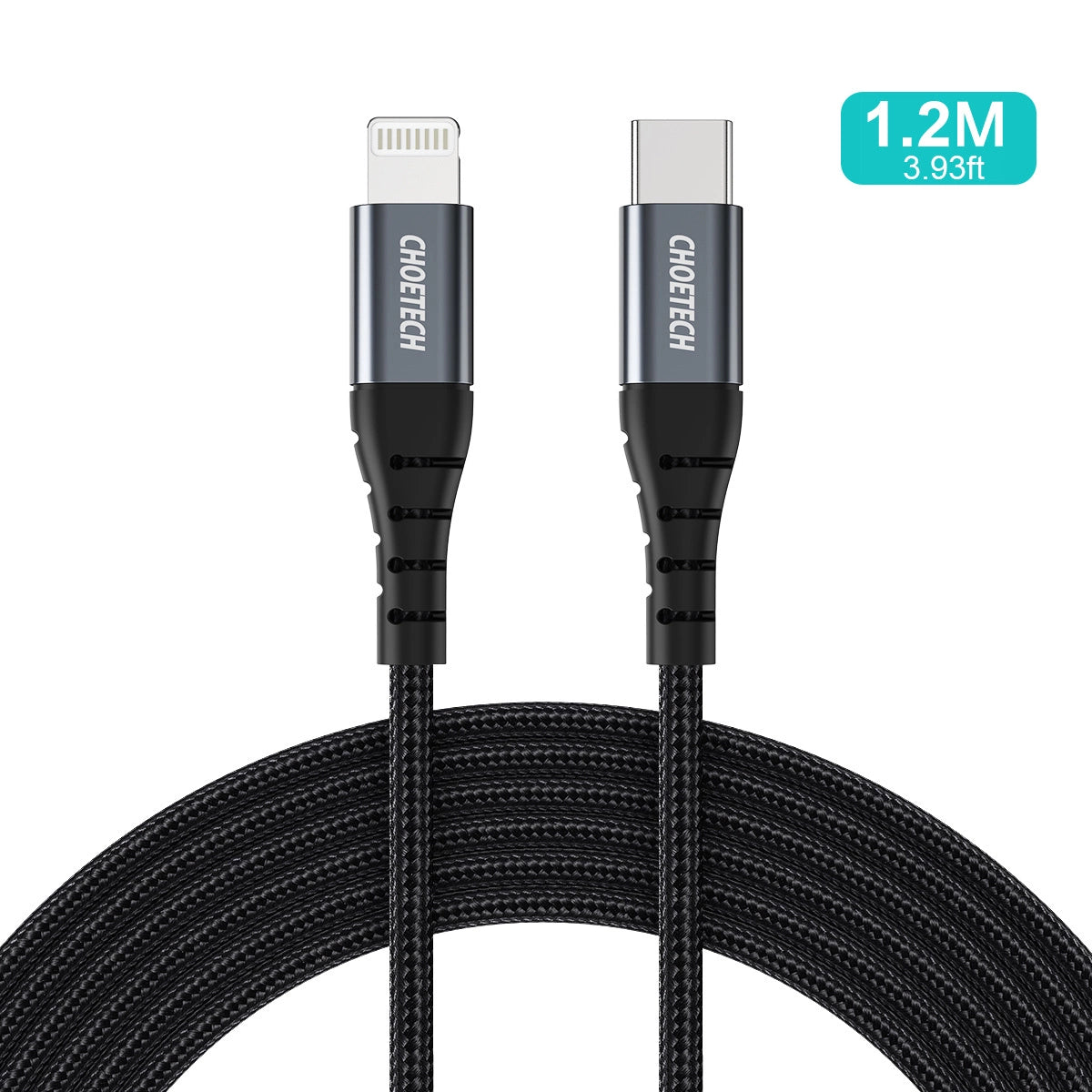 Choetech IP0039 USB-C/ Lightning MFi-Kabel, 1,2 m lang – Schwarz