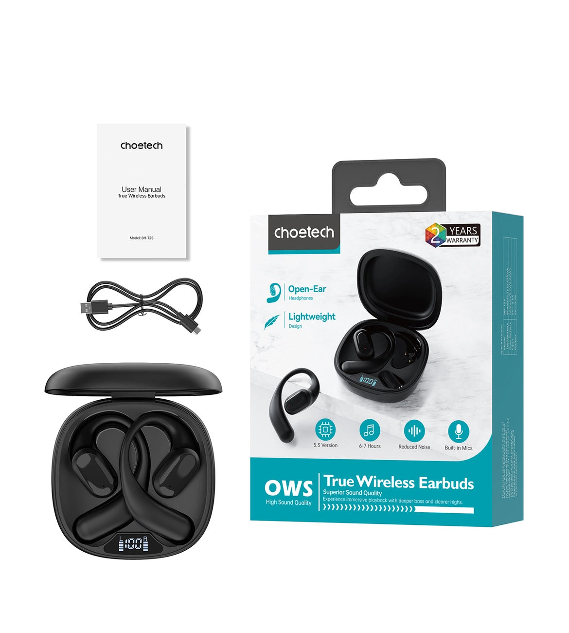 Choetech OWS kabellose TWS Bluetooth 5.3 Kopfhörer – Schwarz