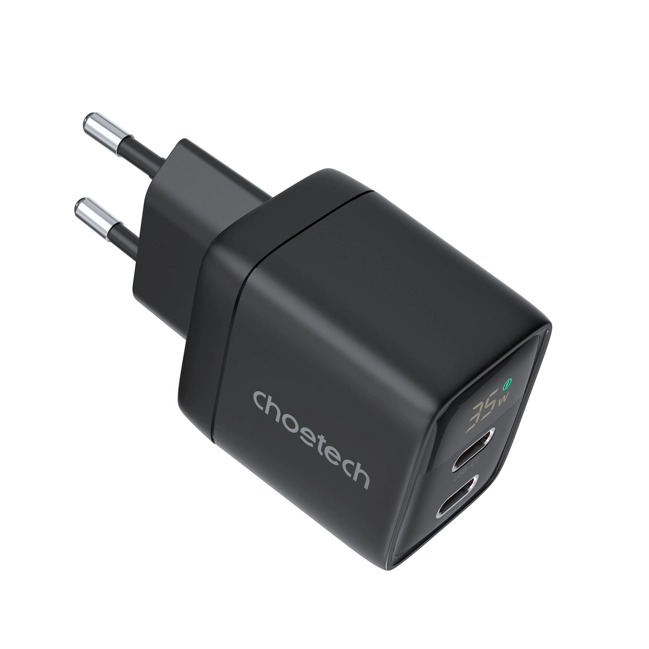 Choetech PD6051 USB-C USB-C PD 35W GaN Wandladegerät mit Display – Schwarz