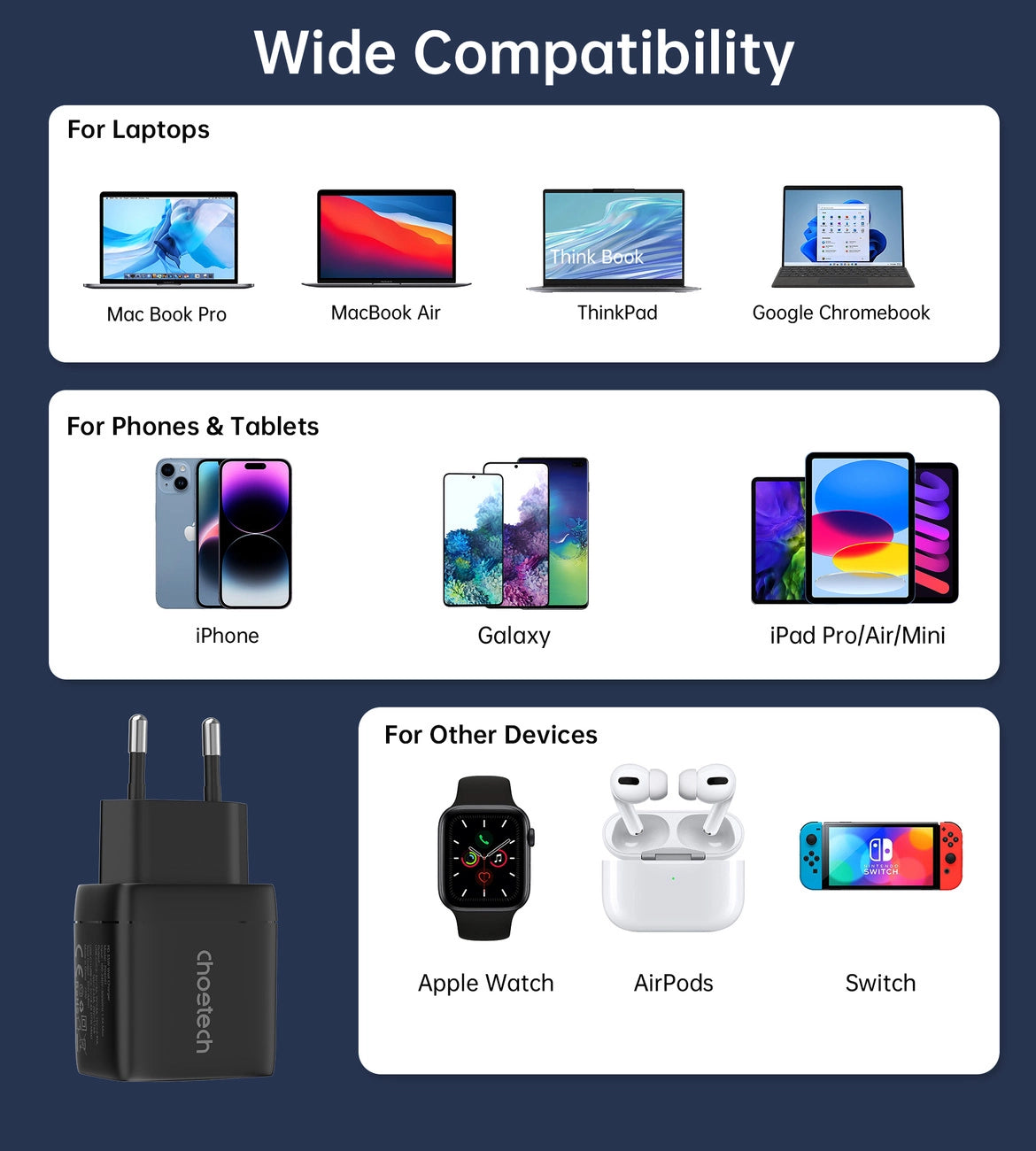 Choetech PD6051 USB-C USB-C PD 35W GaN Wandladegerät mit Display – Schwarz