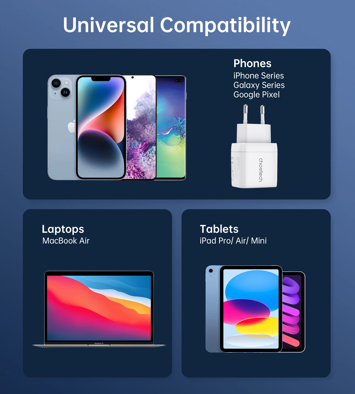 Choetech PD6052 USB-C USB-A PD 35W GaN Wandladegerät mit Display – Weiß