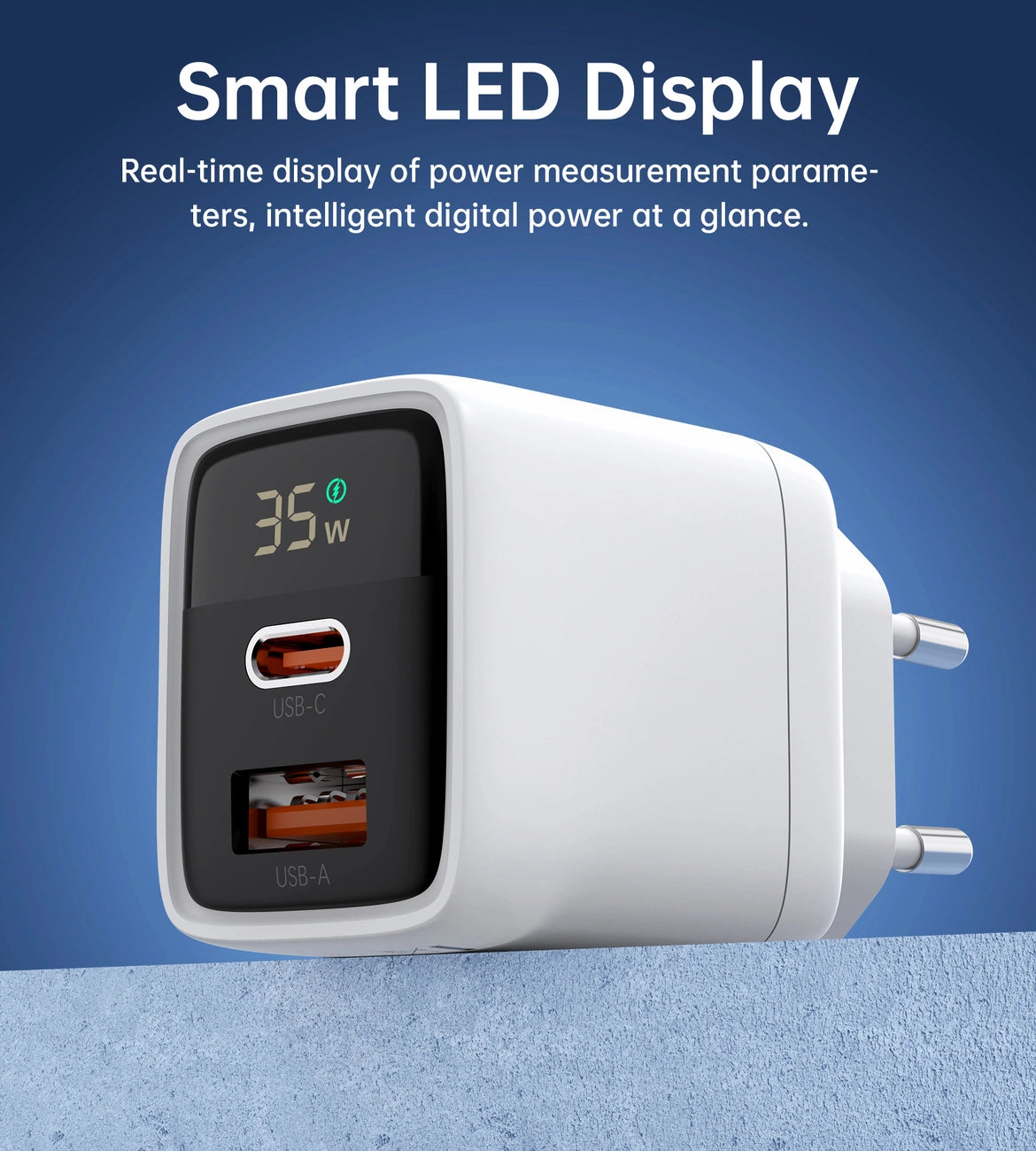 Choetech PD6052 USB-C USB-A PD 35W GaN Wandladegerät mit Display – Weiß