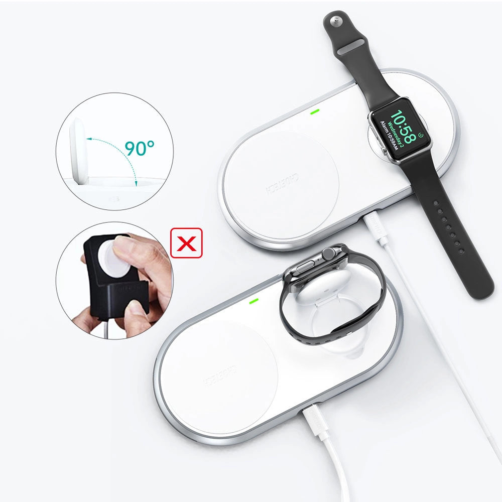 Choetech Qi 2in1 kabelloses Ladegerät für Smartphones / Apple Watch mit Standfuß (MFI) USB Typ C weiß (T317)