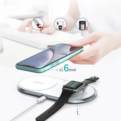 Choetech Qi 2in1 kabelloses Ladegerät für Smartphones / Apple Watch mit Standfuß (MFI) USB Typ C weiß (T317)