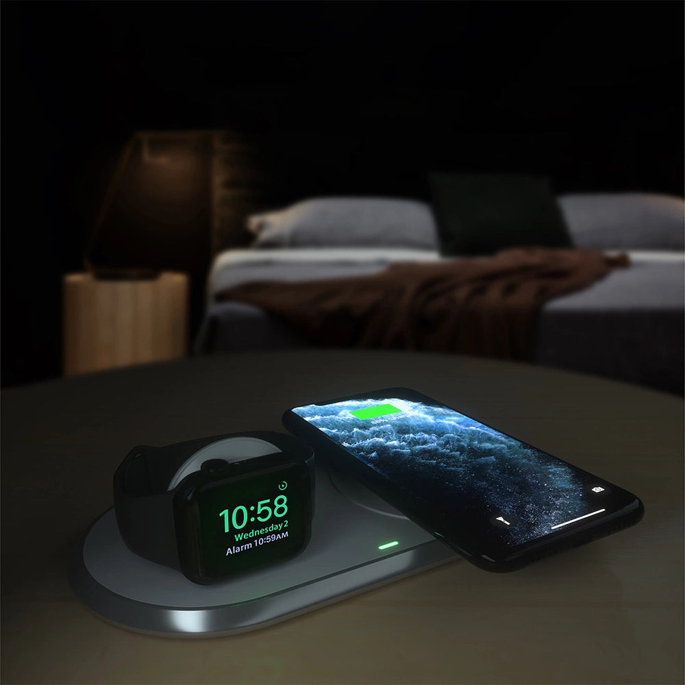 Choetech Qi 2in1 kabelloses Ladegerät für Smartphones / Apple Watch mit Standfuß (MFI) USB Typ C weiß (T317)
