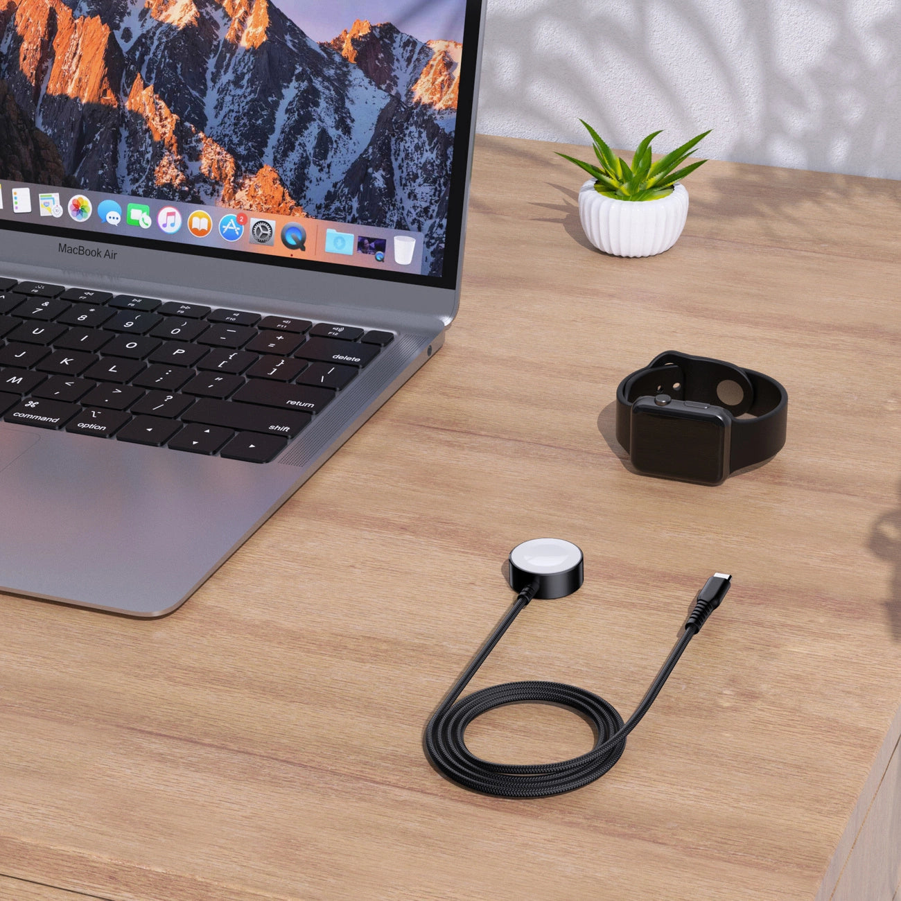 Choetech T319 MFI 5W kabelloses Ladegerät für Apple Watch + USB-C-Kabel – Schwarz