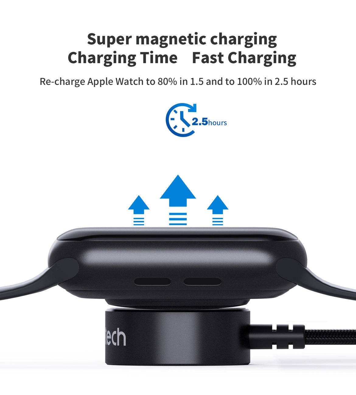 Choetech T319 MFI 5W kabelloses Ladegerät für Apple Watch + USB-C-Kabel – Schwarz