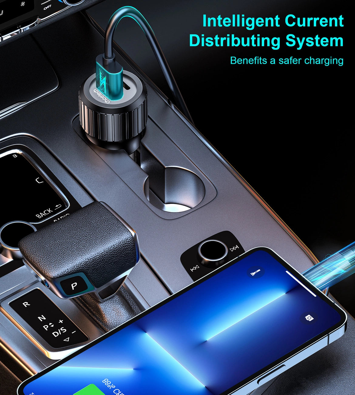 Choetech TC0010 USB-C USB-A PD 63W Autoladegerät - Schwarz