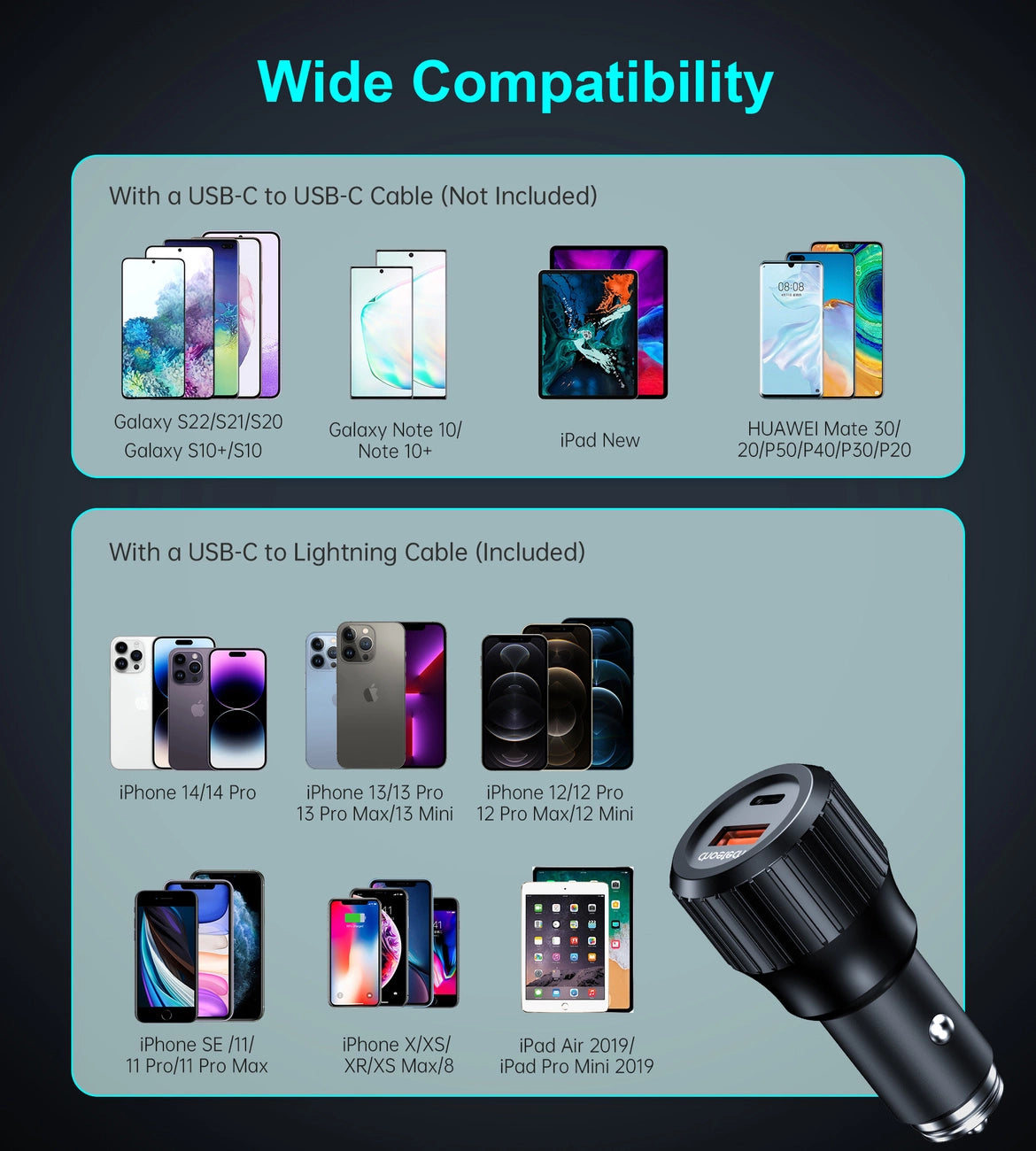 Choetech TC0010 USB-C USB-A PD 63W Autoladegerät - Schwarz