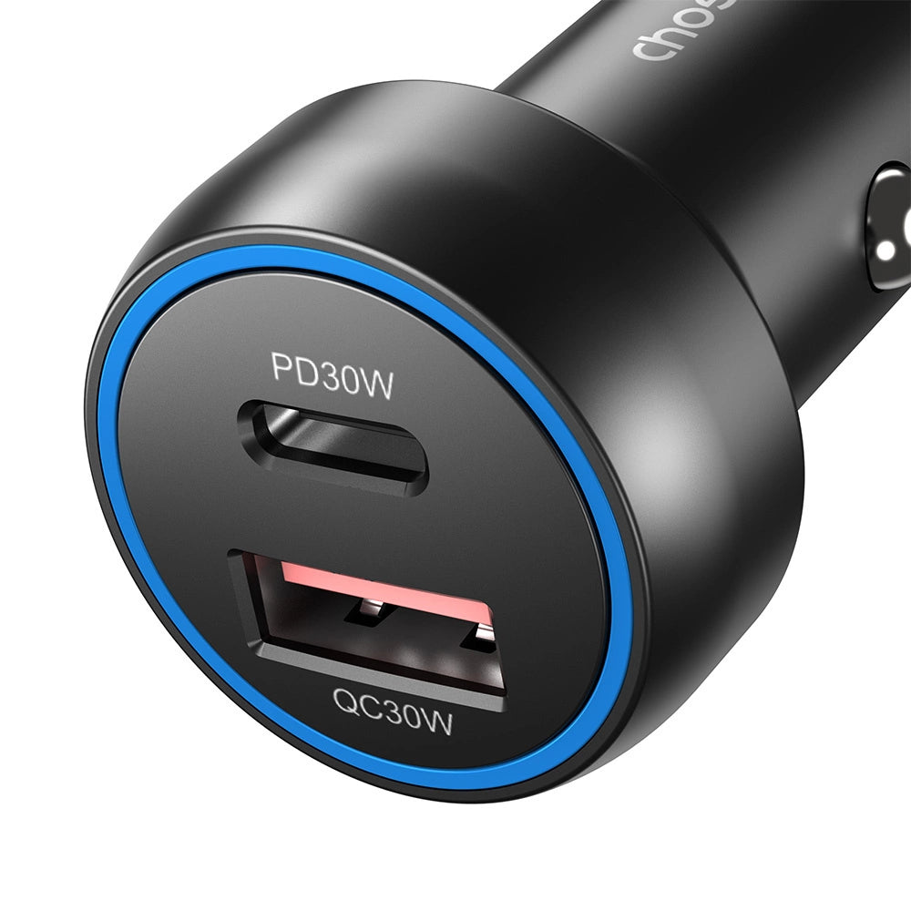 Choetech TC0014 USB-C USB-A PD 60W Autoladegerät mit LED-Hintergrundbeleuchtung – Schwarz
