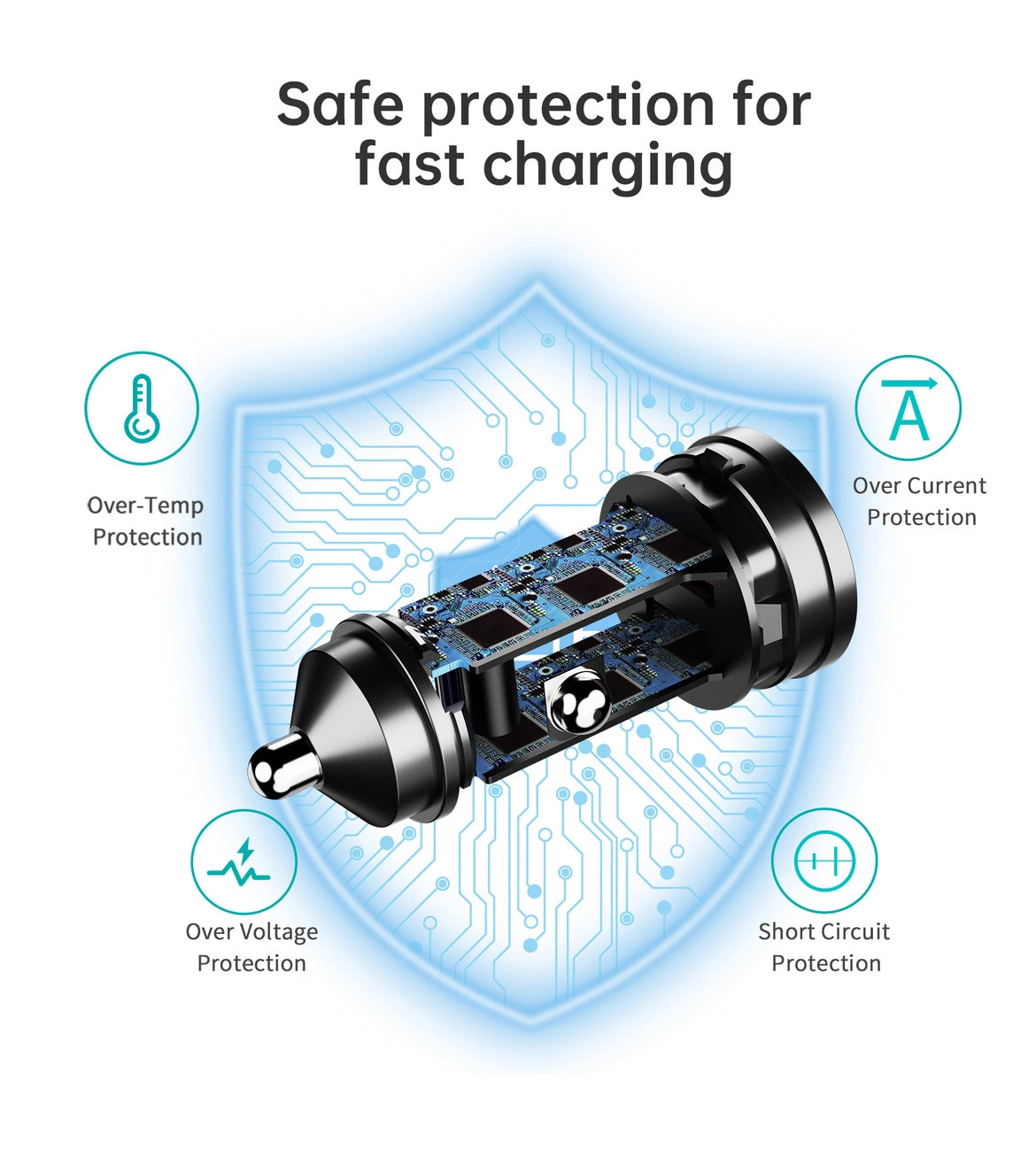 Choetech TC0014 USB-C USB-A PD 60W Autoladegerät mit LED-Hintergrundbeleuchtung – Schwarz