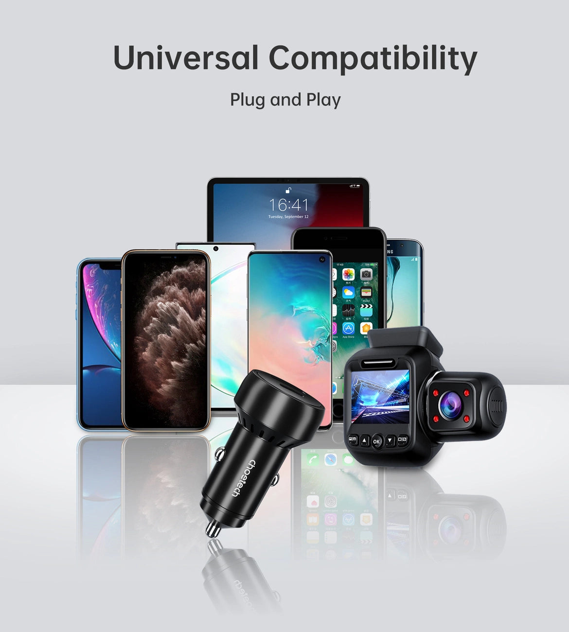 Choetech TC0014 USB-C USB-A PD 60W Autoladegerät mit LED-Hintergrundbeleuchtung – Schwarz