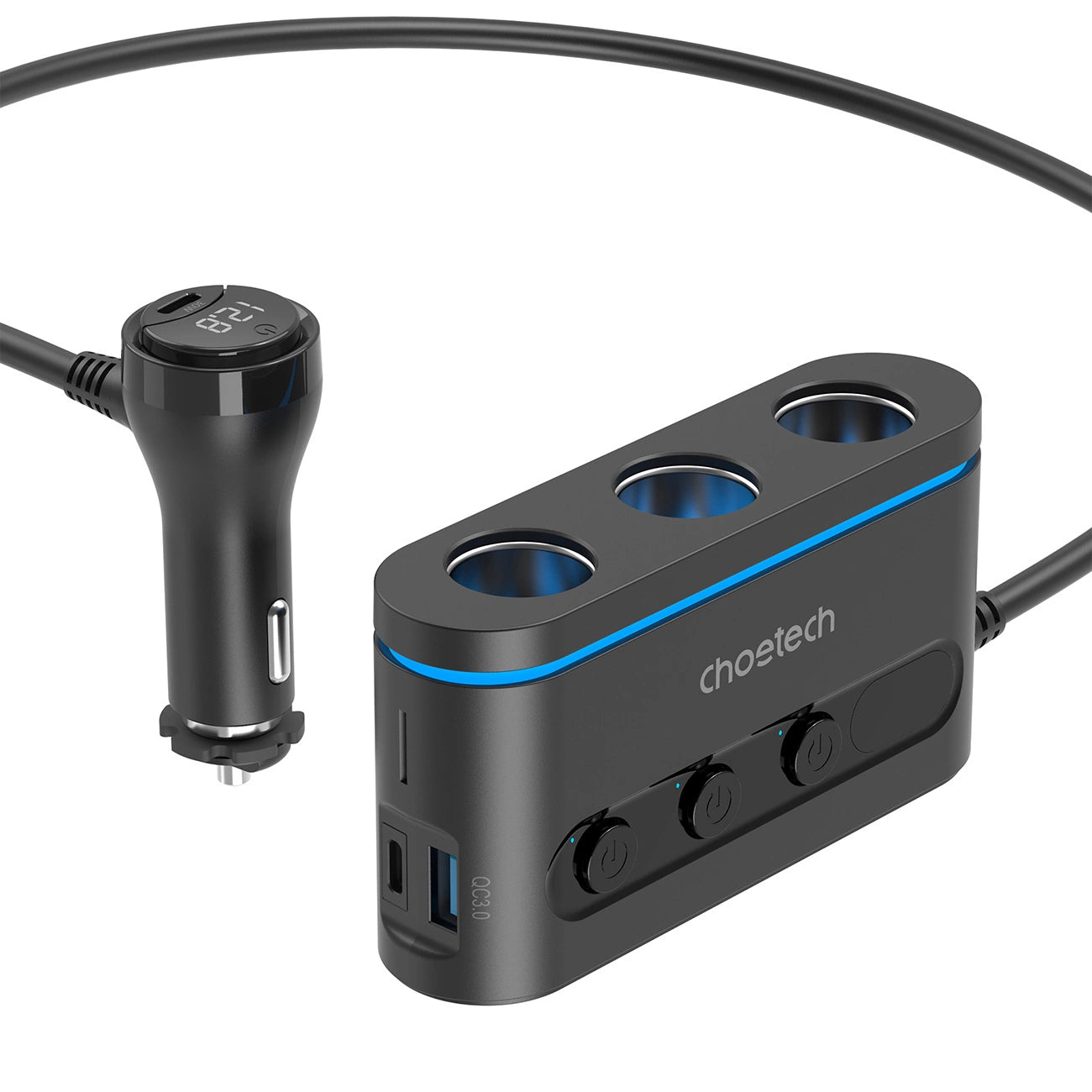 Choetech TC0021 Autoladegerät 2x USB-C PD 1x USB-A QC 3x Zigarettenanzünderbuchse - Schwarz