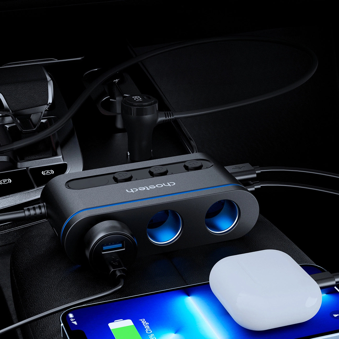Choetech TC0021 Autoladegerät 2x USB-C PD 1x USB-A QC 3x Zigarettenanzünderbuchse - Schwarz