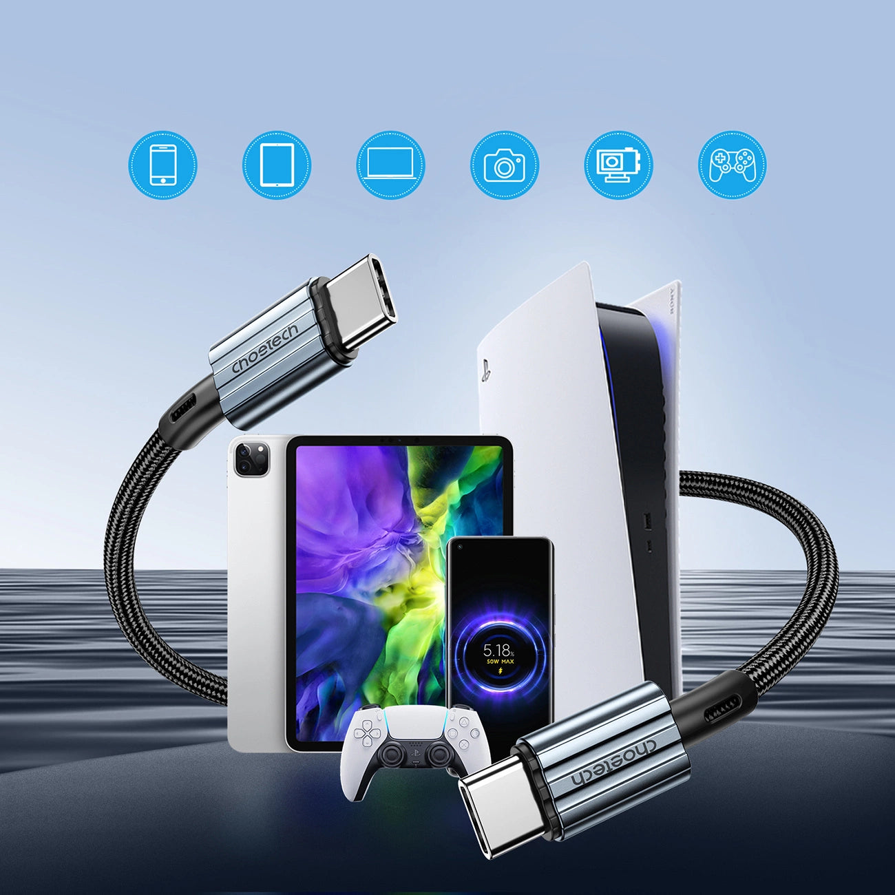 Choetech XCC-1014 USB-C / USB-C PD 60W Kabel – grau