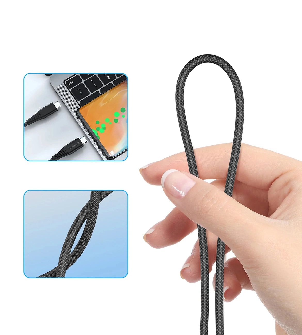 Choetech XCC-1051 magnetisches USB-C / USB-C PD 3.1-Kabel 240 W 1,8 m – schwarz