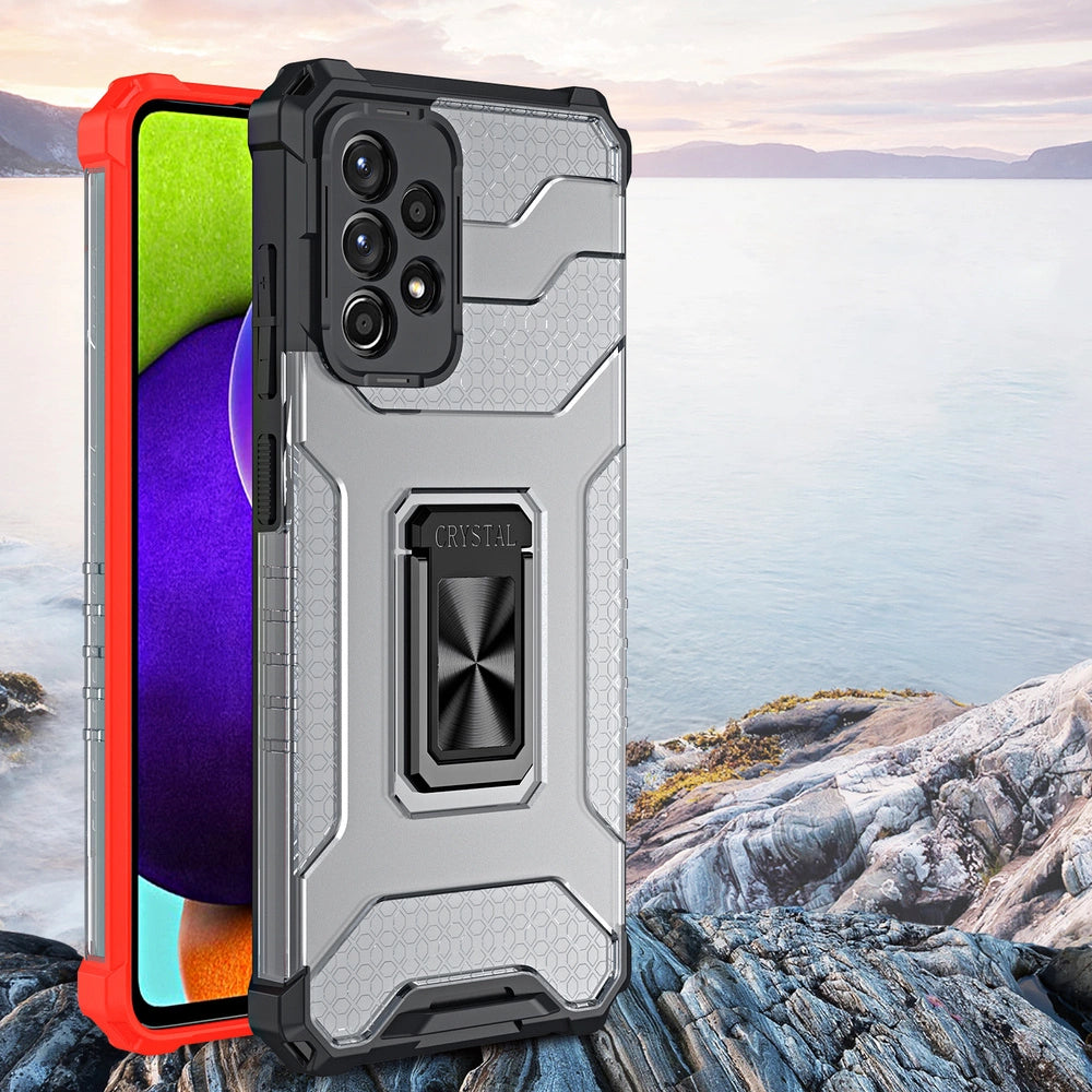 Crystal Ring Case robuste Kickstand TPU/PC Panzer Handyhülle Hard Case für Samsung Galaxy A72 4G grün