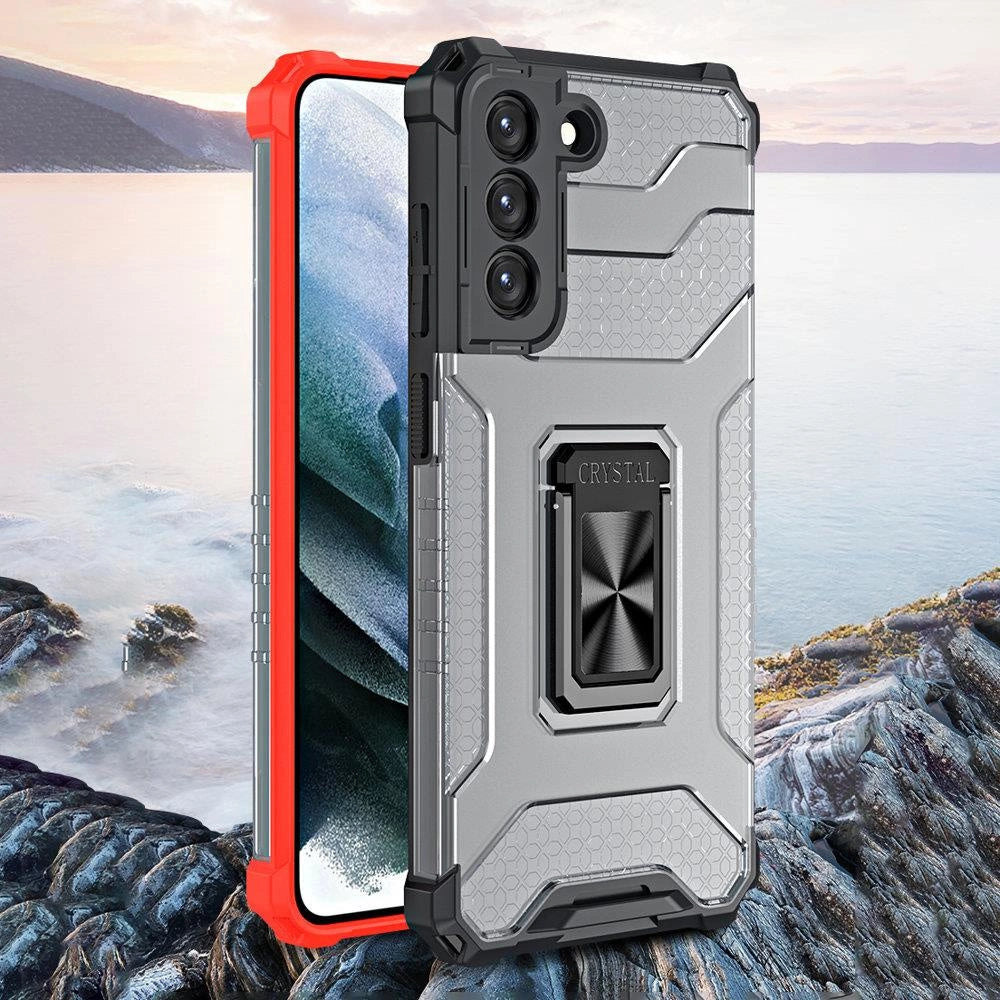 Crystal Ring Case robuste Kickstand TPU/PC Panzer Handyhülle Hard Case für Samsung Galaxy S22+ (S22 Plus) grün