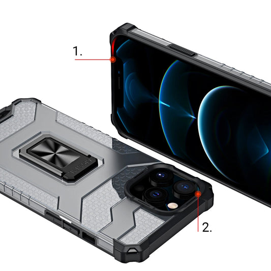 Crystal Ring Case robuste Kickstand TPU/PC Panzer Handyhülle Hard Case für iPhone 13 Pro Max schwarz