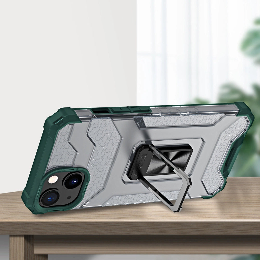 Crystal Ring Case robuste Kickstand TPU/PC Panzer Handyhülle Hard Case für iPhone 13 grün