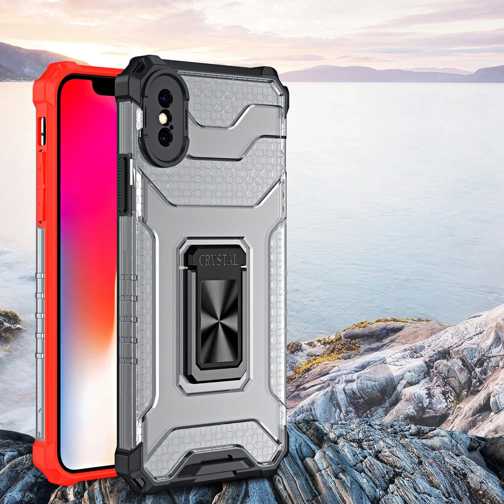 Crystal Ring Case robuste Kickstand TPU/PC Panzer Handyhülle Hard Case für iPhone XS Max rot