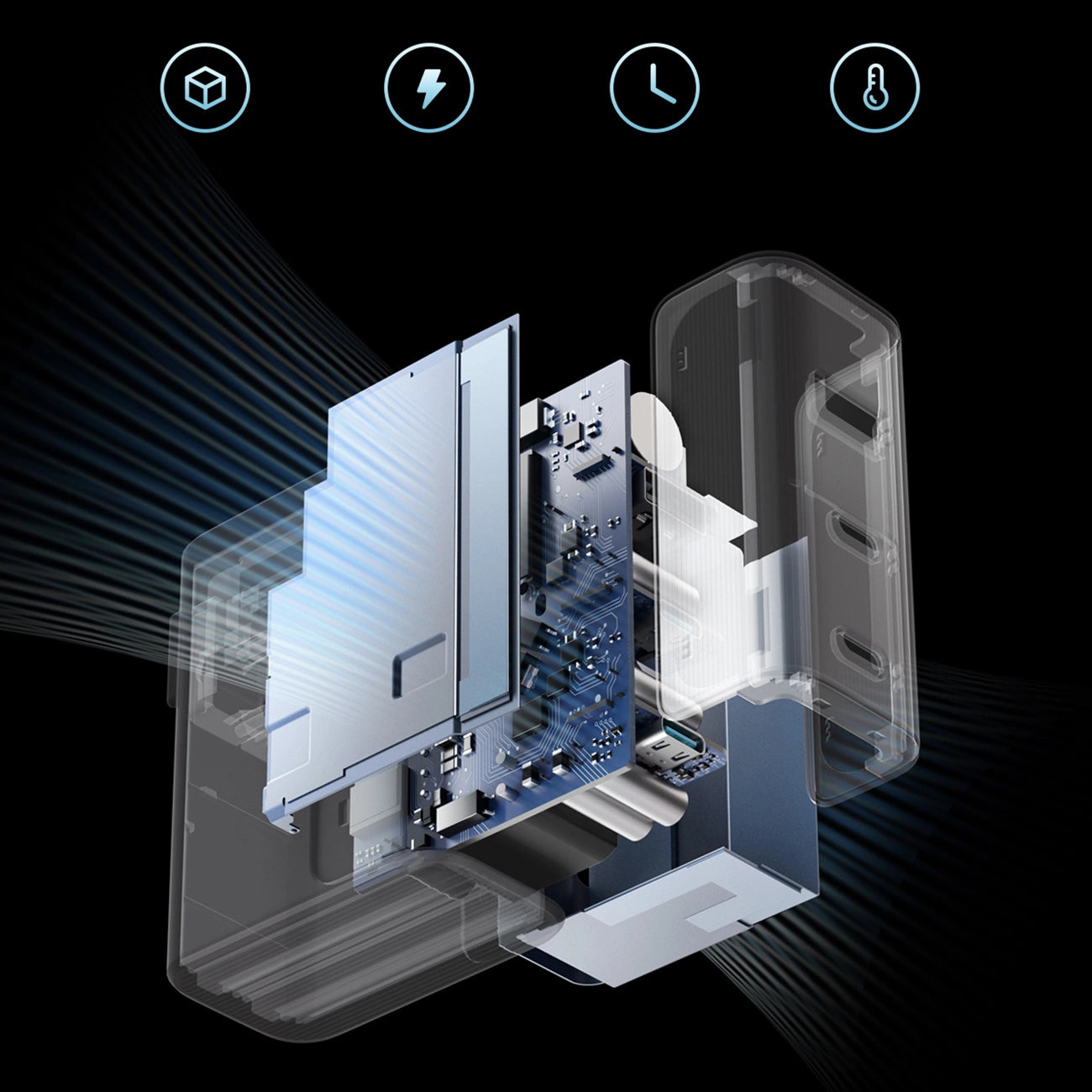 Cuktech CUKAD1003EUG GaN 100W Wandladegerät 2 x USB-C 1 x USB-A mit USB-C-Kabel - Grau