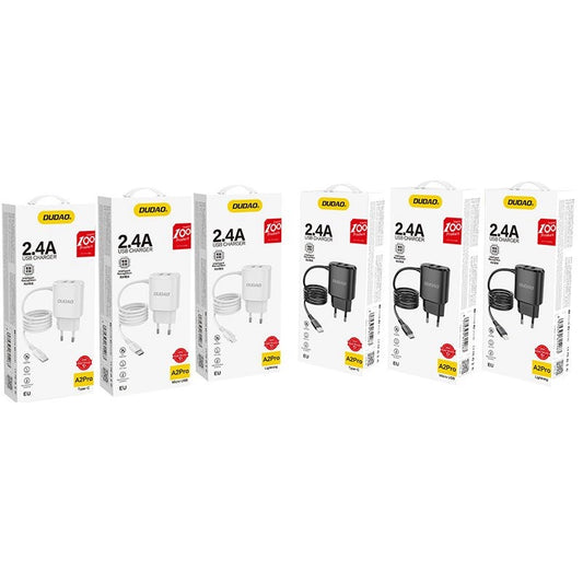 Dudao 2x USB Wandladegerät mit eingebautem 12 W Lightning Kabel schwarz (A2ProL schwarz)