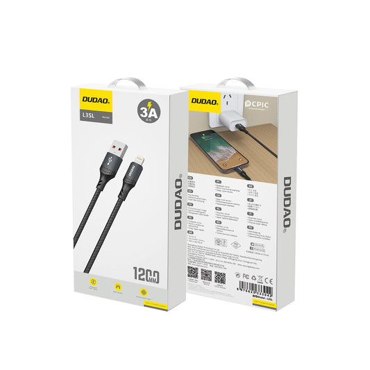 Dudao 3A 30W L3SL USB-A - Lightning Kabel geflochten 1,2 m - Schwarz