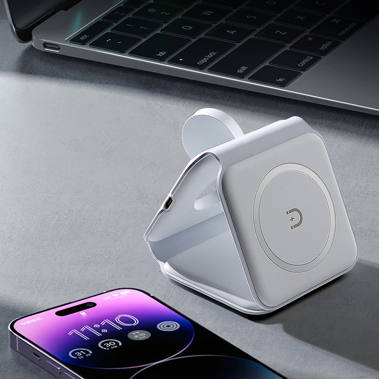 Dudao A11N 15W 3in1 induktives Ladegerät - Weiß + USB-C / USB-C-Kabel