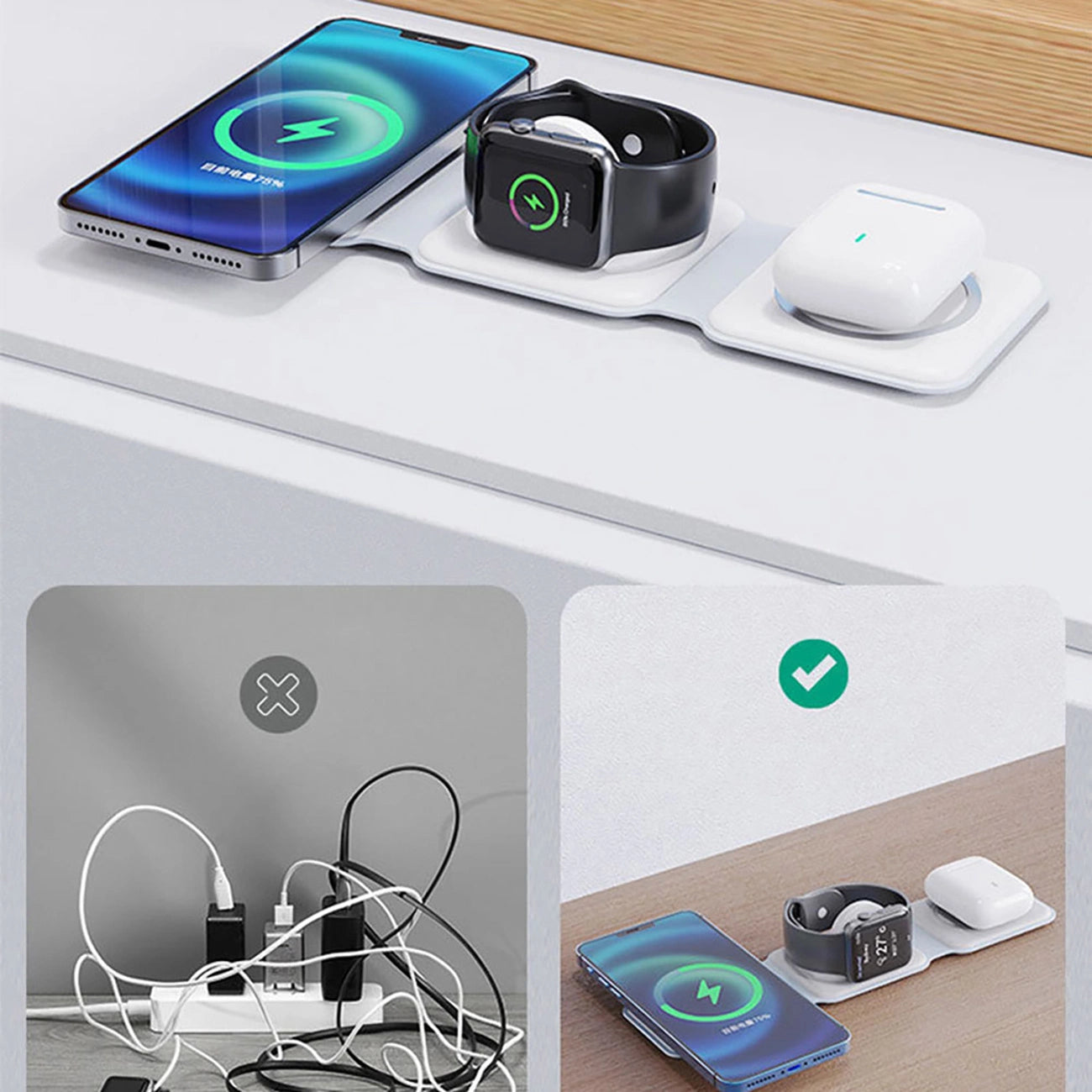 Dudao A11N 15W 3in1 induktives Ladegerät - Weiß + USB-C / USB-C-Kabel