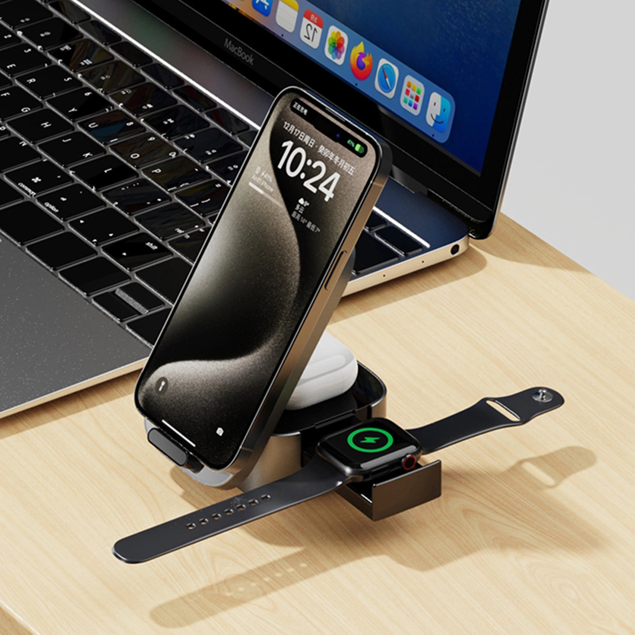 Dudao A11Pro+ induktives Ladegerät 15W 3in1 für Telefon / Smartwatch / Kopfhörer - Schwarz