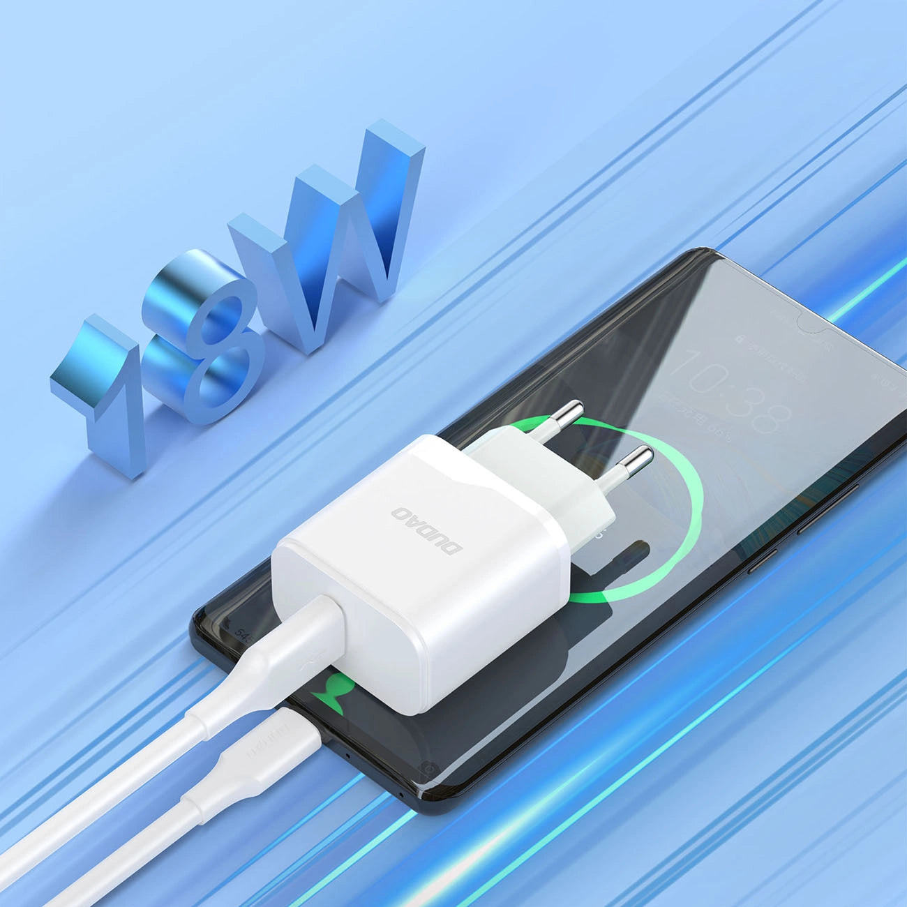 Dudao A20EU USB-A 18W Netzwerkladegerät – Weiß + USB-A – Lightning Kabel