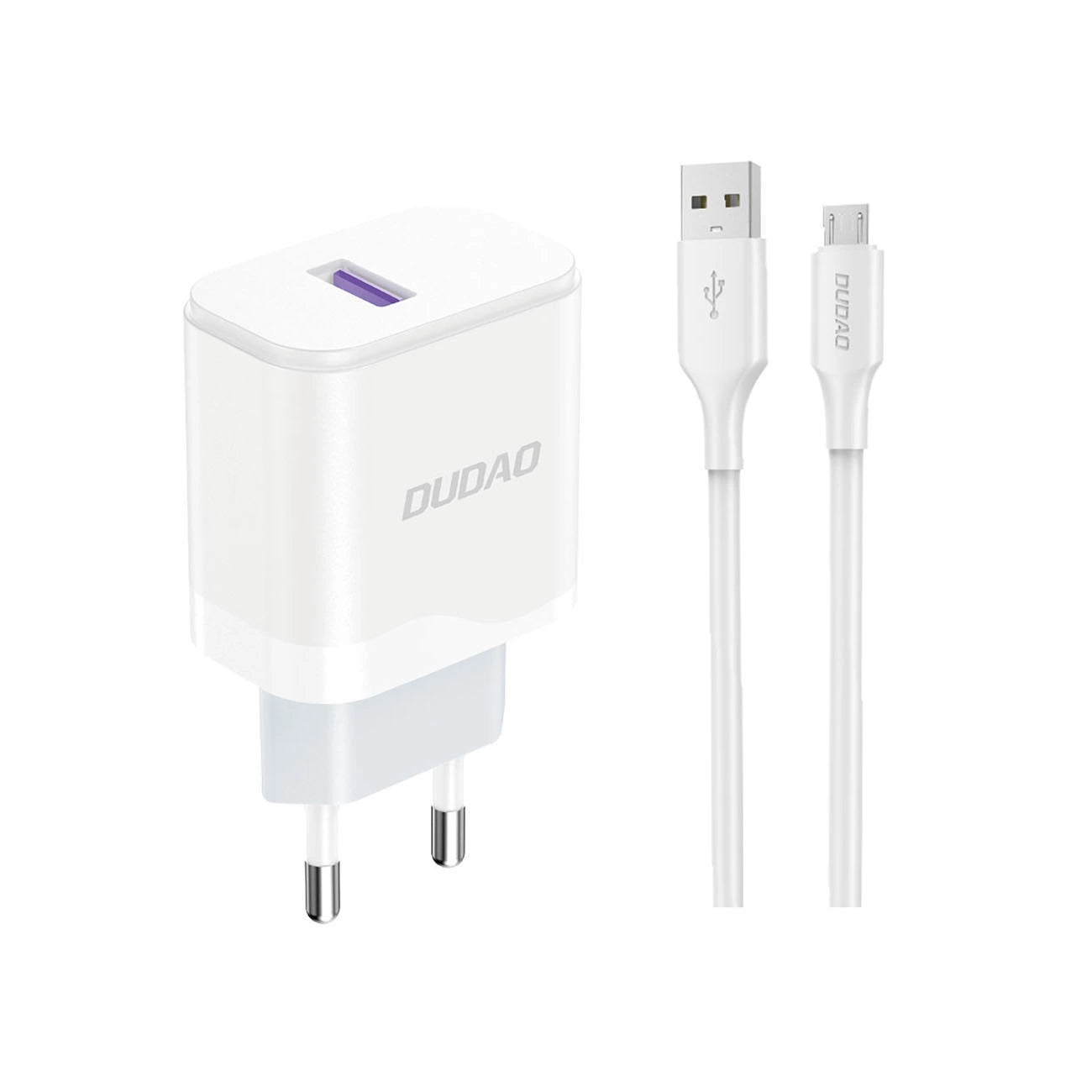 Dudao A20EU USB-A 18W Netzwerkladegerät - Weiß + USB-A - Micro-USB-Kabel