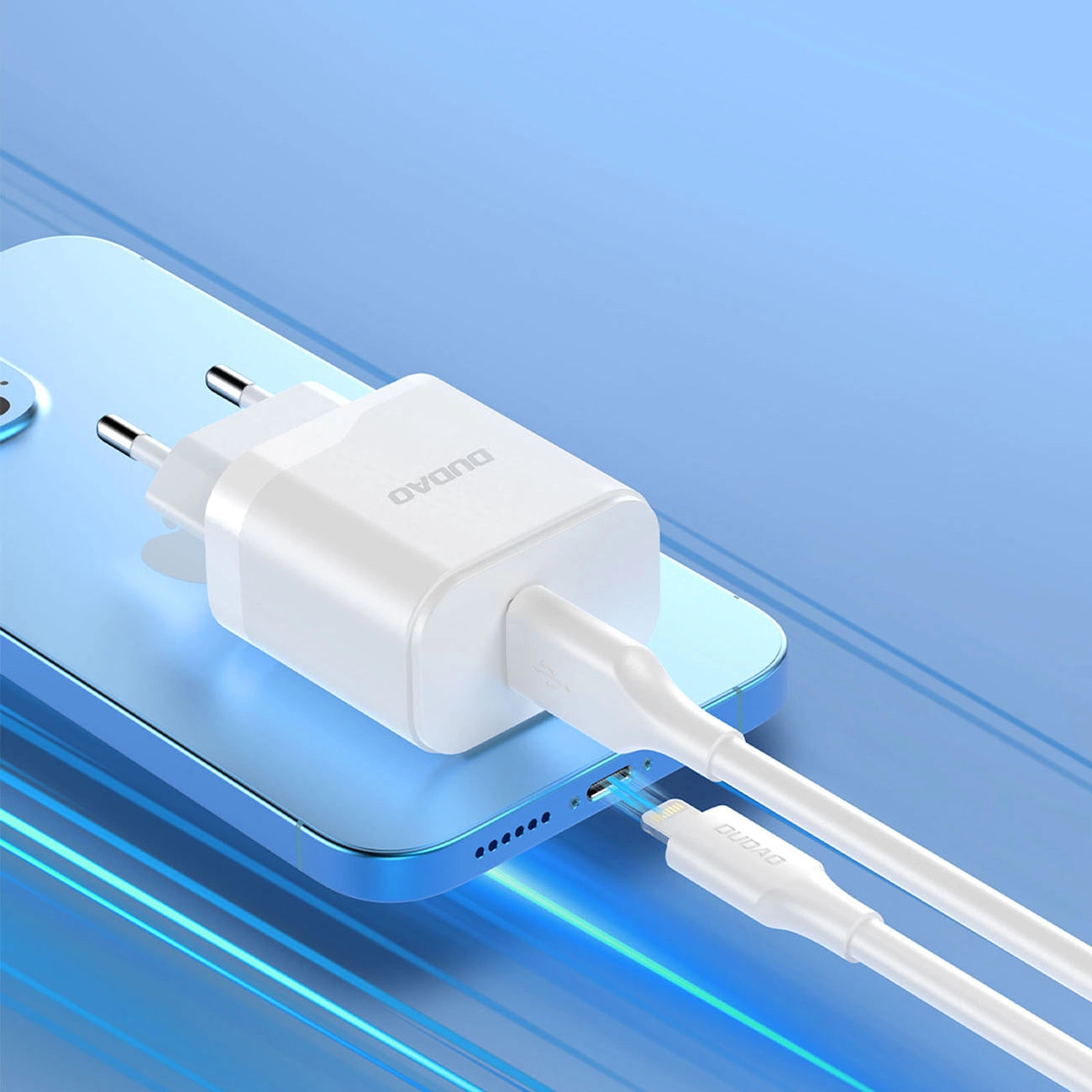 Dudao A20EU USB-A 18W Wandladegerät - weiß + USB-A - USB-C Kabel