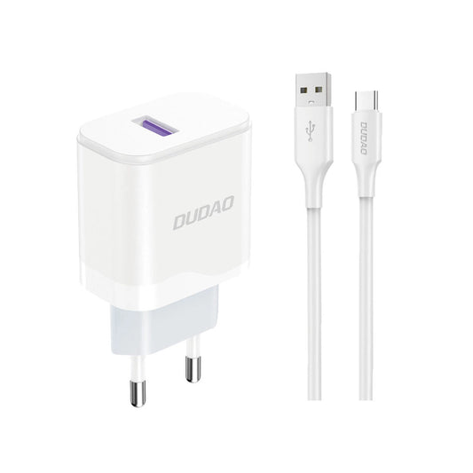 Dudao A20EU USB-A 18W Wandladegerät - weiß + USB-A - USB-C Kabel