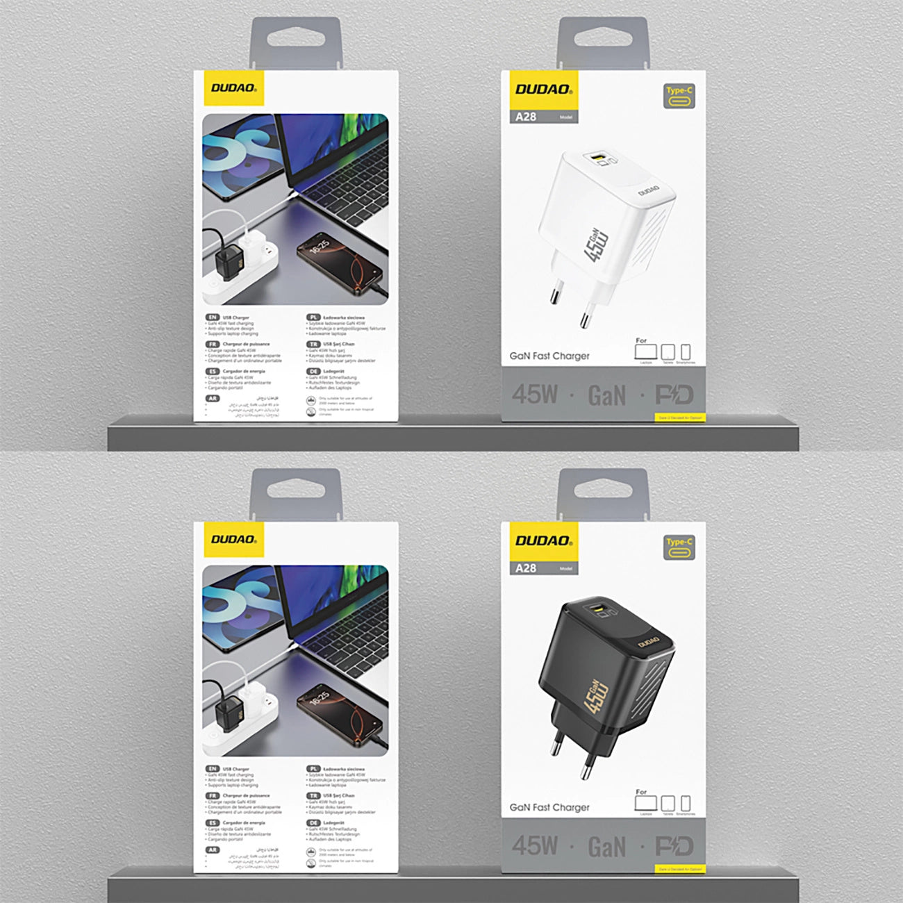 Dudao A28 45W GaN USB-C Wandladegerät - Schwarz