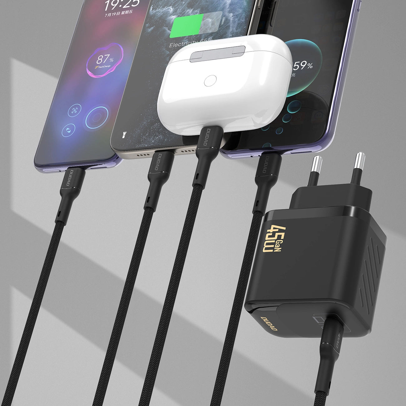Dudao A28C 45W GaN Wandladegerät + USB-C Kabel - Schwarz