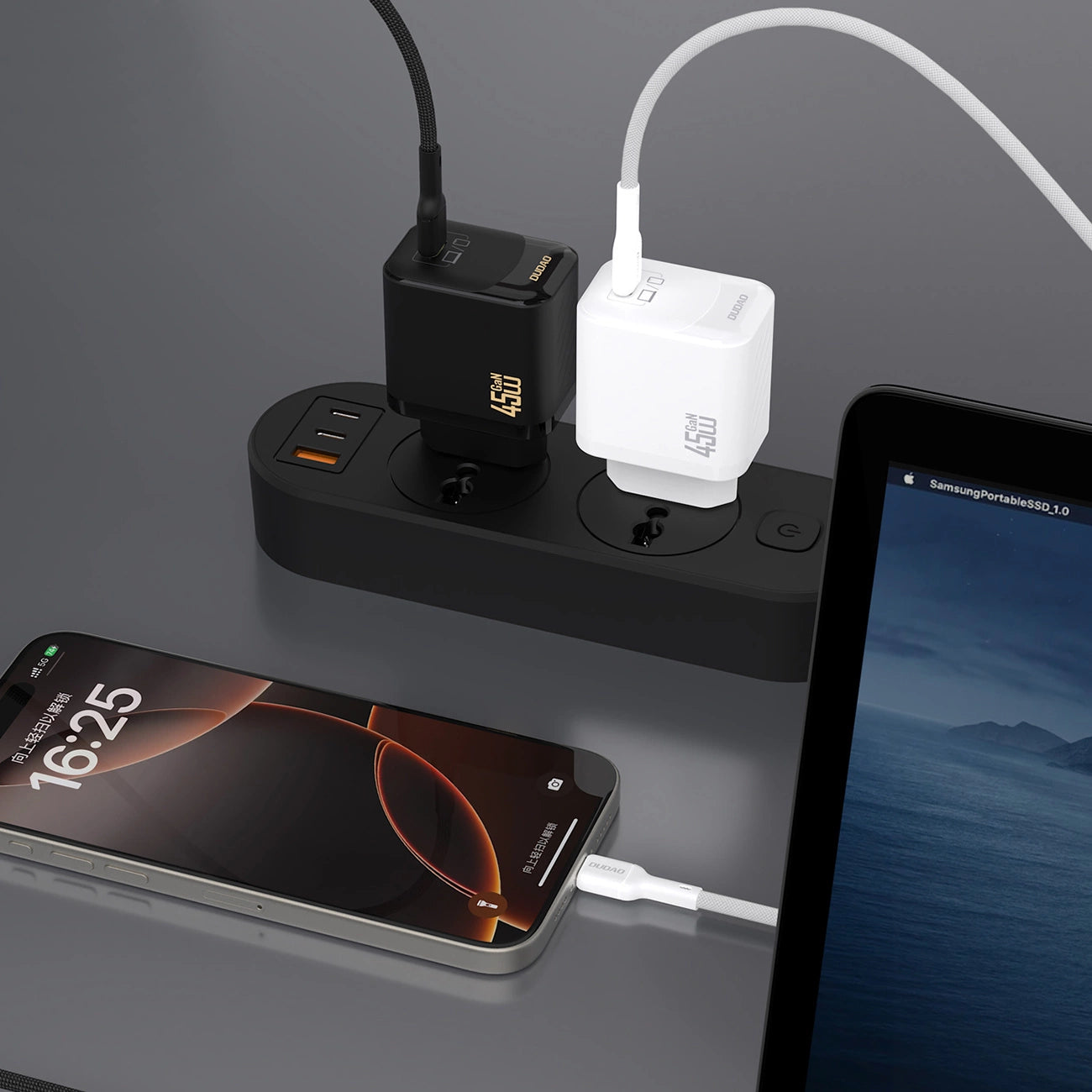 Dudao A28C 45W GaN Wandladegerät + USB-C Kabel - Schwarz