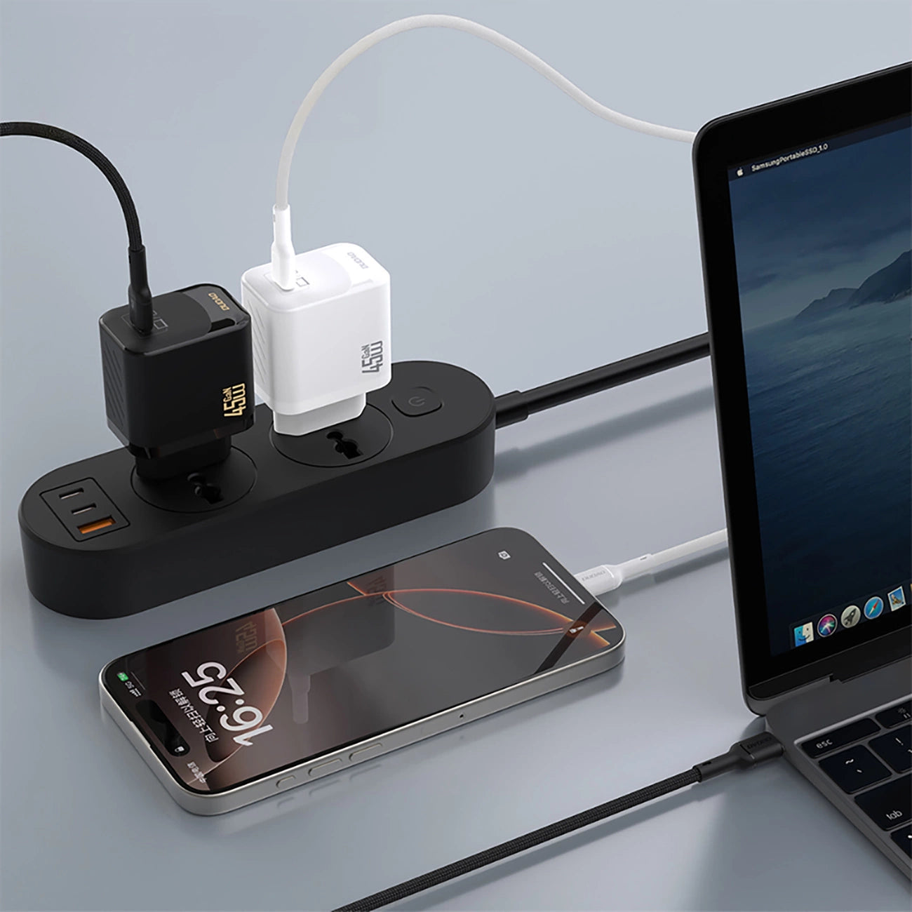 Dudao A28C 45W GaN Wandladegerät + USB-C Kabel - Weiß