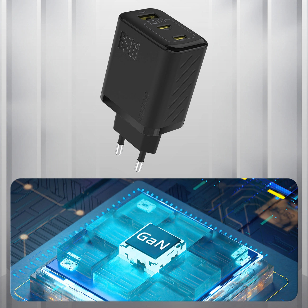 Dudao A29 65W GaN Wandladegerät 2 x USB-C + 1 x USB-A - Schwarz