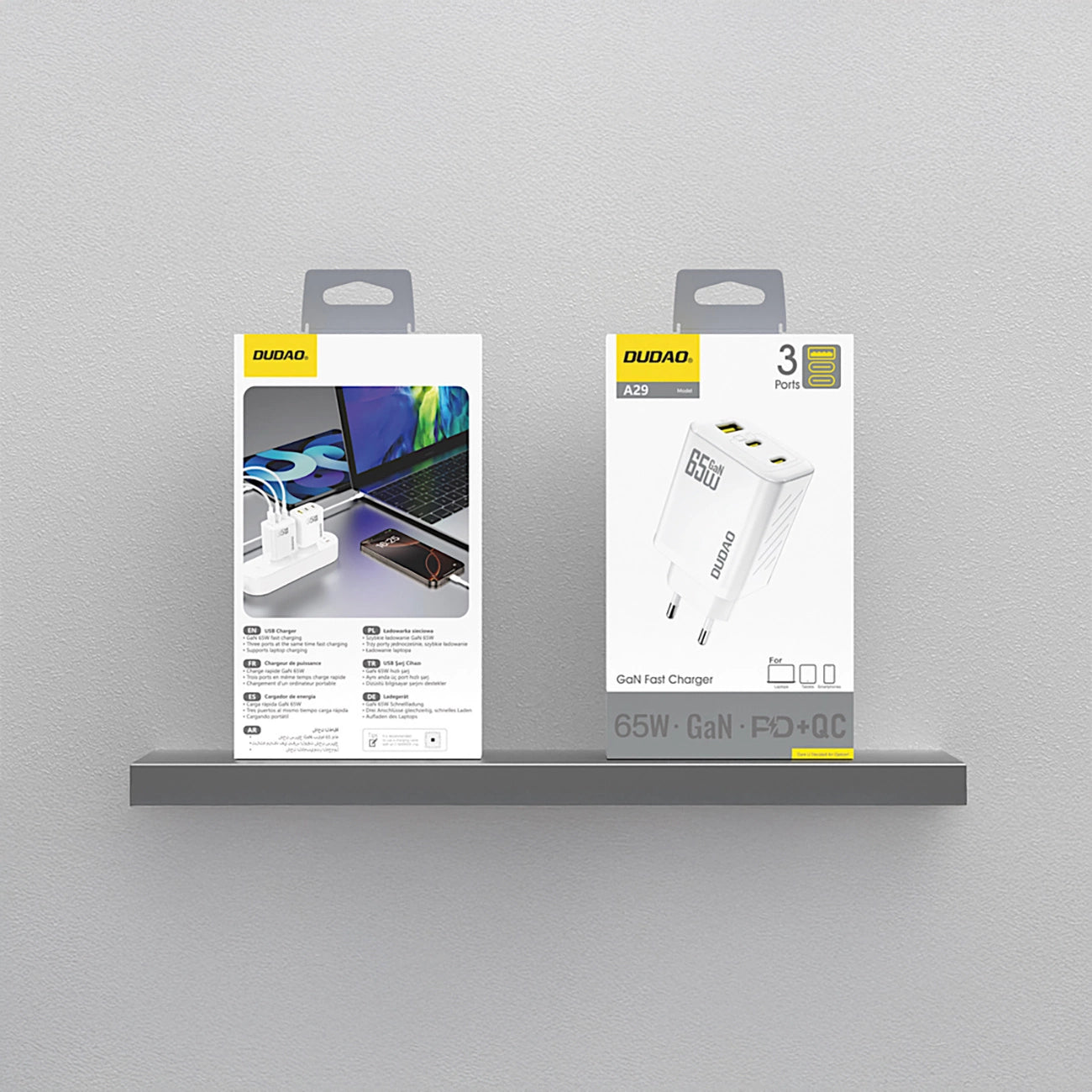 Dudao A29 65W GaN Wandladegerät 2 x USB-C + 1 x USB-A - Weiß