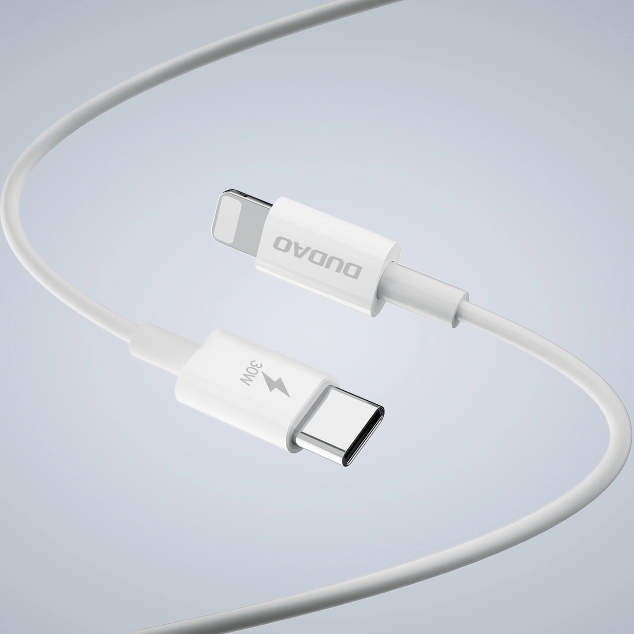 Dudao A30EUL GaN-Wandladegerät 30 W USB-A / USB-C + USB-C – Lightning Kabel – Weiß