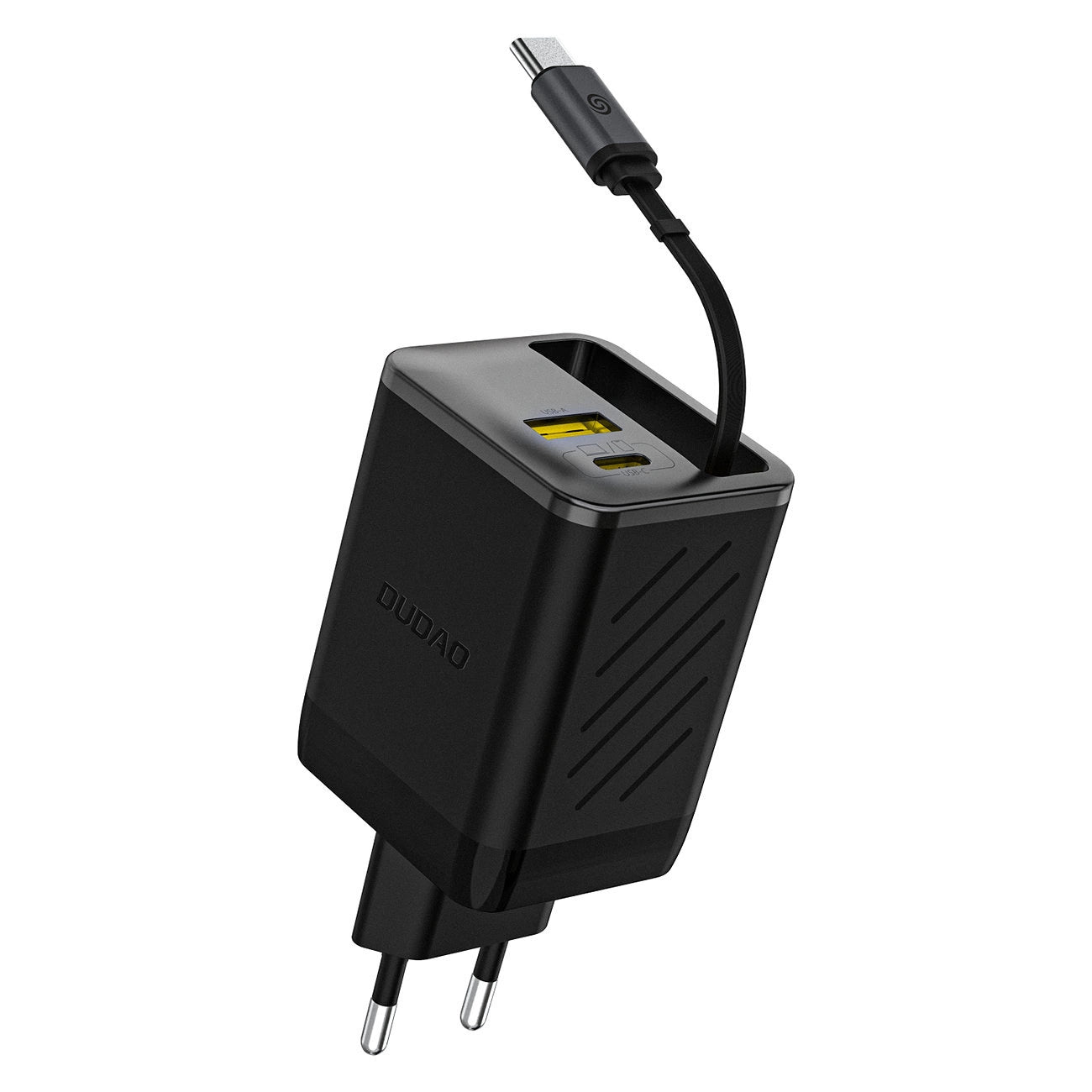 Dudao A67EU GaN 67W Wandladegerät mit integriertem, einziehbarem USB-C Power Delivery Quick Charge - Schwarz