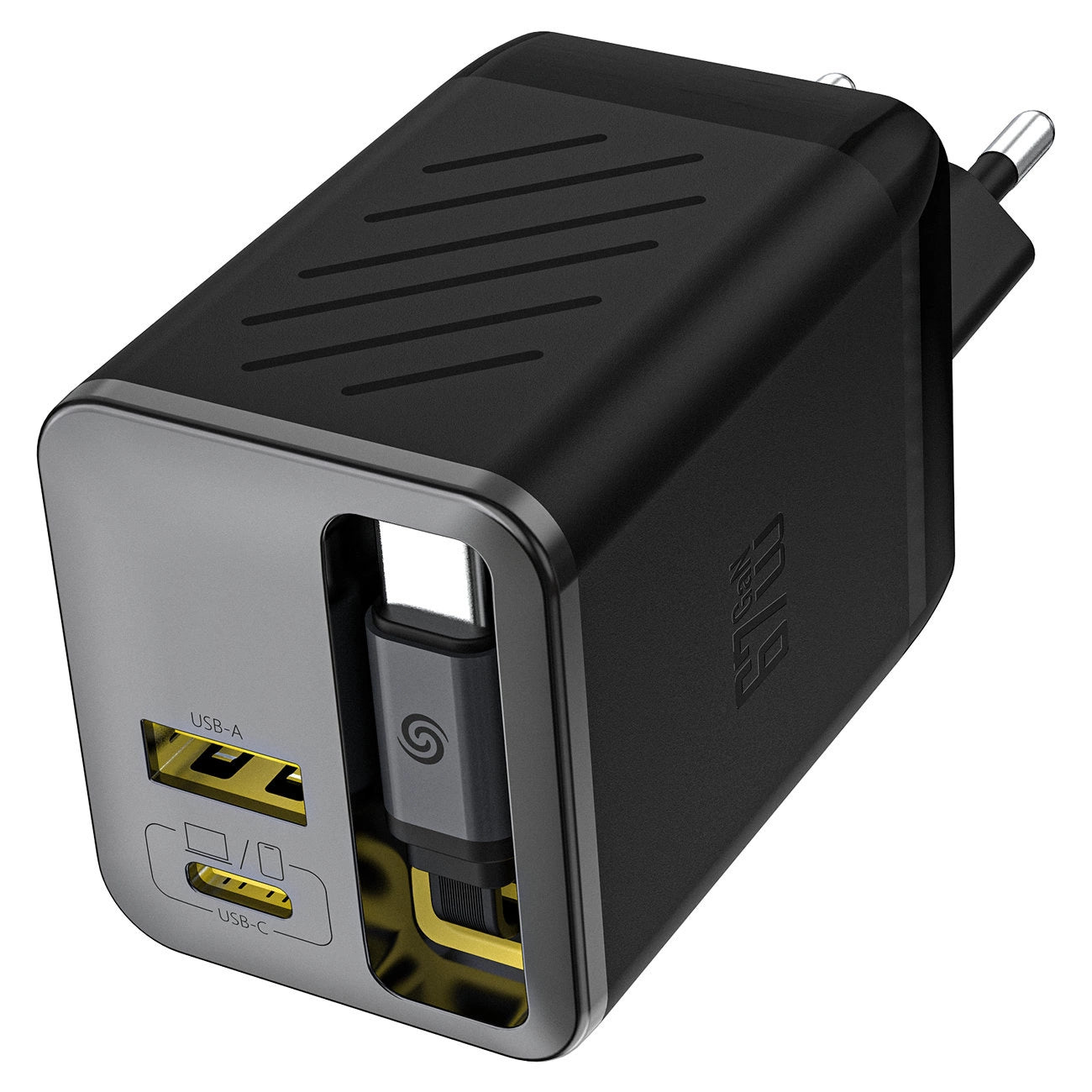 Dudao A67EU GaN 67W Wandladegerät mit integriertem, einziehbarem USB-C Power Delivery Quick Charge - Schwarz
