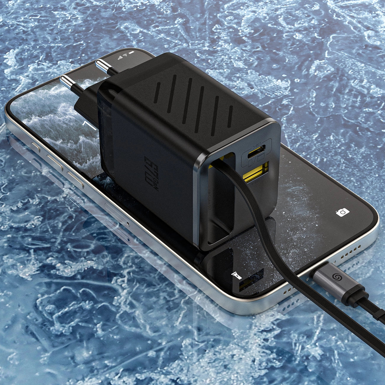 Dudao A67EU GaN 67W Wandladegerät mit integriertem, einziehbarem USB-C Power Delivery Quick Charge - Schwarz