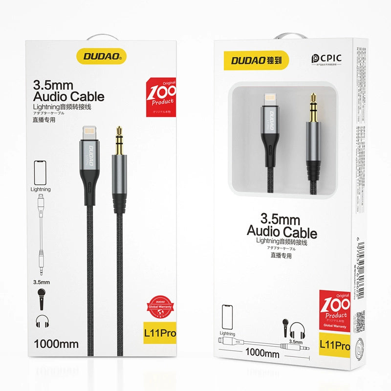 Dudao Audiokabel Lightning - Miniklinke 3,5 mm 1 m grau (L11PRO)